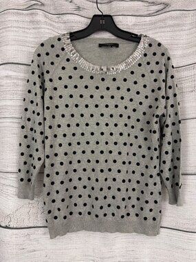 Weekend MaxMara Gray Black Polka Dot Sequin Neck Knit Sweater Size M